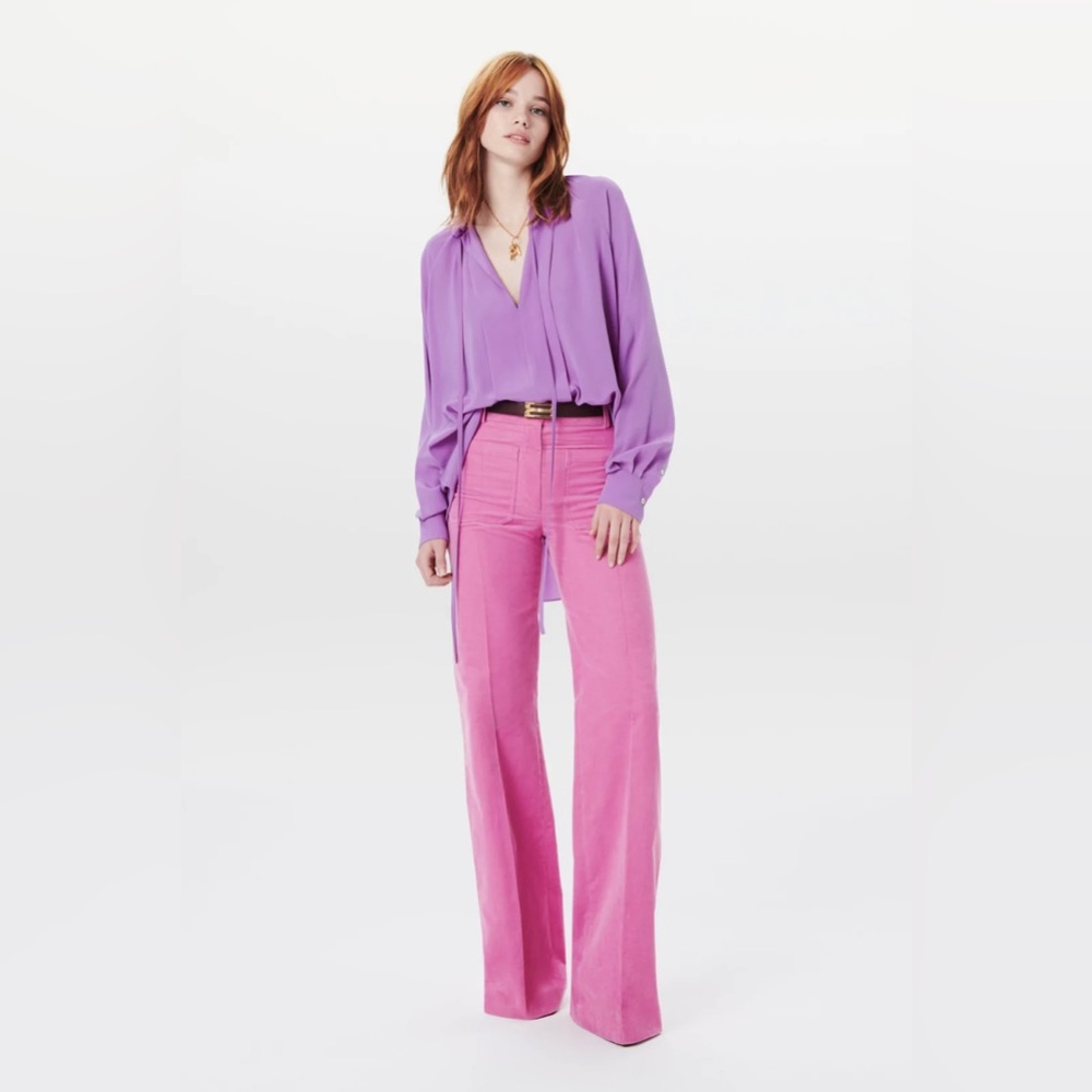 BNWT Victoria Beckham Alina Corduroy Flare Pants in Pink Size 0 US (UK 4)